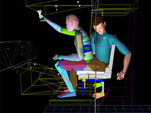 a CGI depiction of 2 people sitting in some device or vehicle